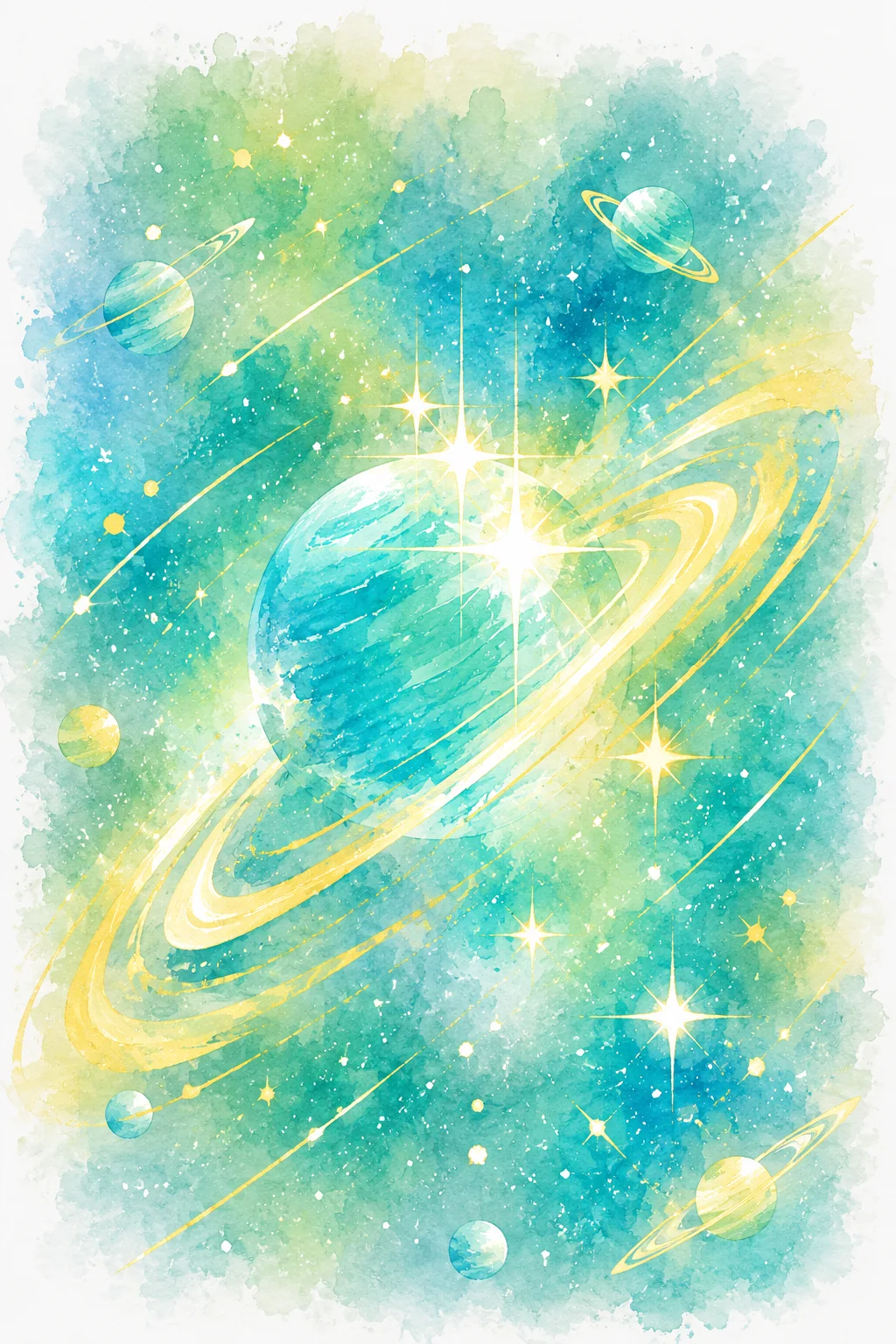 宇宙エネルギーヒーリングを表す惑星の水彩画