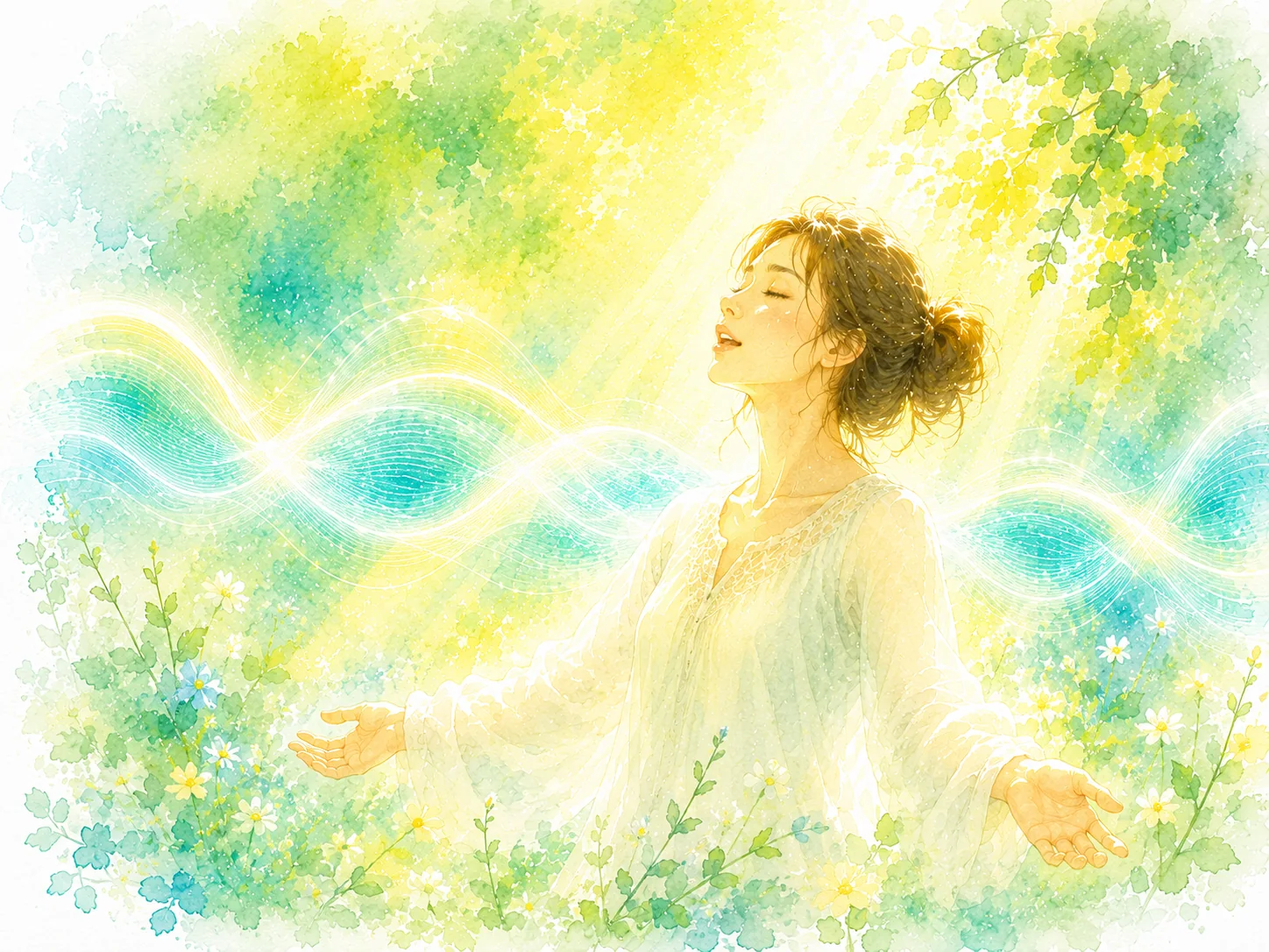 声と音の波を表す水彩画
